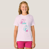 Paardenmeisje in roze en Turquoise T-shirt (Voorkant volledig)