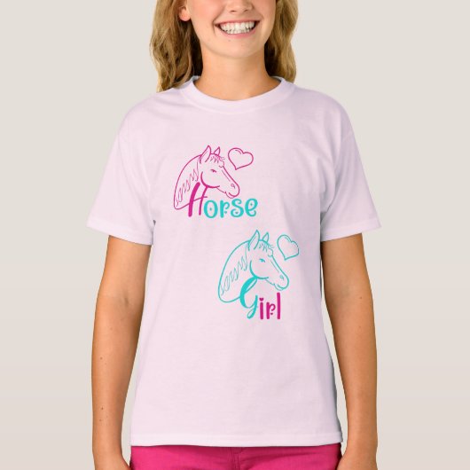 Paardenmeisje in roze en Turquoise T-shirt (Voorkant)