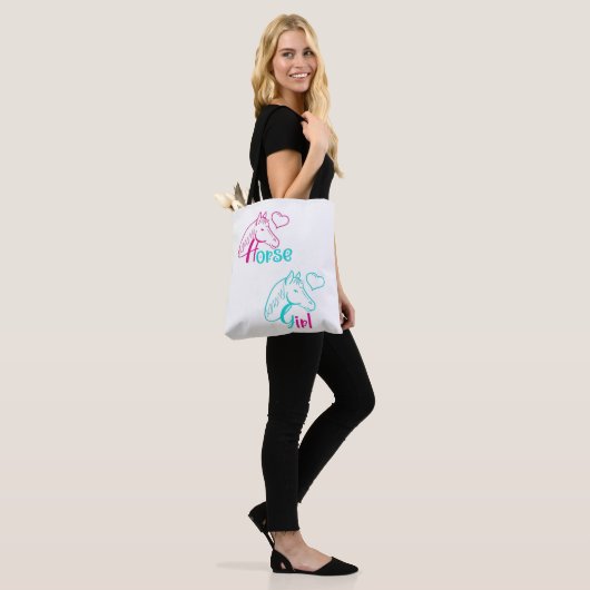Paardenmeisje in roze en Turquoise Tote Bag (Op model)
