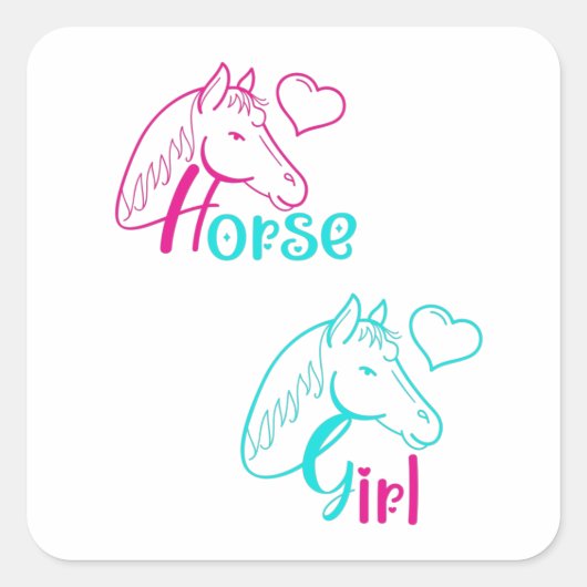 Paardenmeisje in roze en Turquoise Vierkante Sticker (Voorkant)