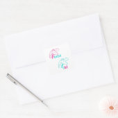 Paardenmeisje in roze en Turquoise Vierkante Sticker (Envelop)