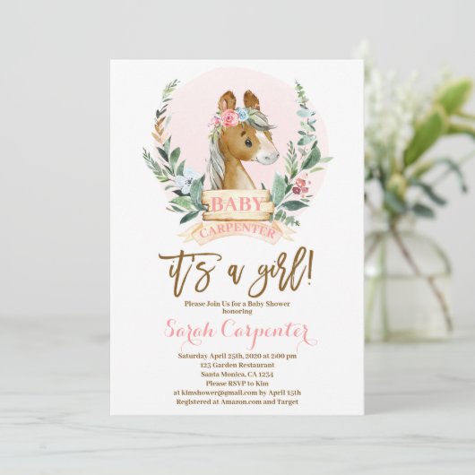 Paardenmeisje met Baby shower Kaart (Staand voorkant)