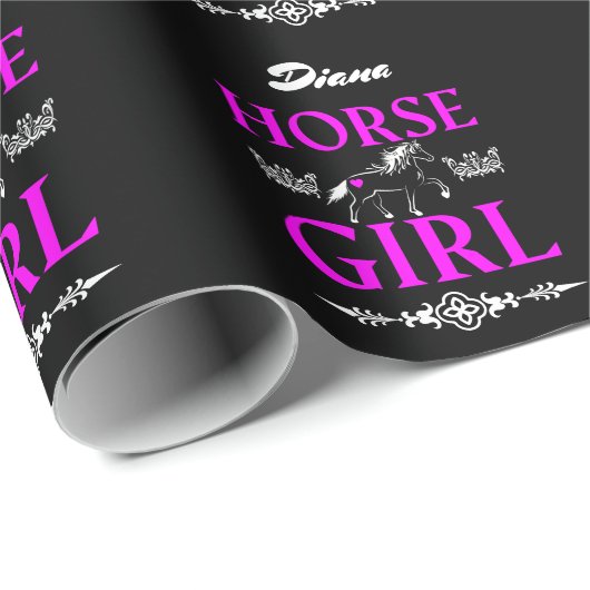 Paardenmeisje met naam cadeaupapier (Rol Hoek)