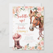 Paardenmeisje Verjaardag Cowgirl Roze Bloemen Kaart (Voorkant)