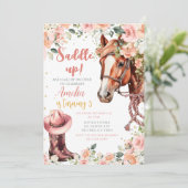 Paardenmeisje Verjaardag Cowgirl Roze Bloemen Kaart (Staand voorkant)