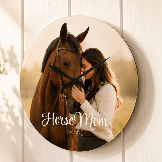 Paardenmoeder Opgericht Modern Wit Script Foto Grote Klok