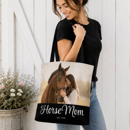 Paardenmoeder Opgerichte Script Zwart Foto Tote Bag