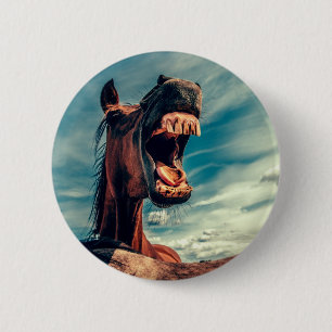 Paardenmond Tanden Briespen Wild Paard Dier Ronde Button 5,7 Cm