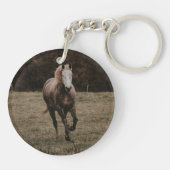 Paardenmonument paarse klaproos waterverf foto gri sleutelhanger (Achterkant)