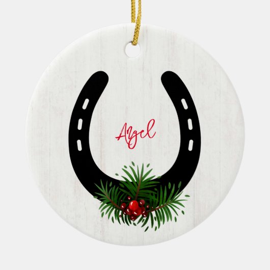 PaardenNAAM FOTO Hoefijzer Kerstmis Keepomwille Ce Keramisch Ornament (Voorkant)