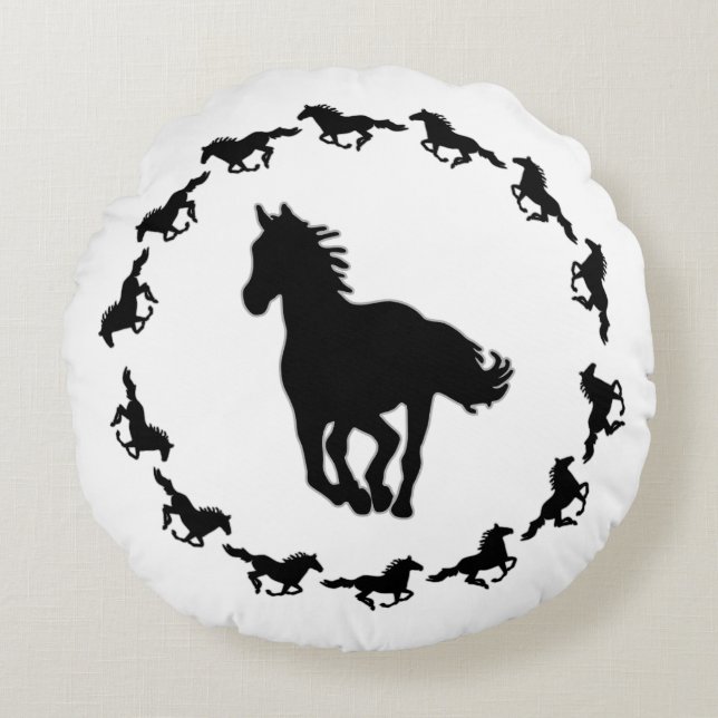 Paardenontwerp Silhouette Rond Kussen (Voorkant)