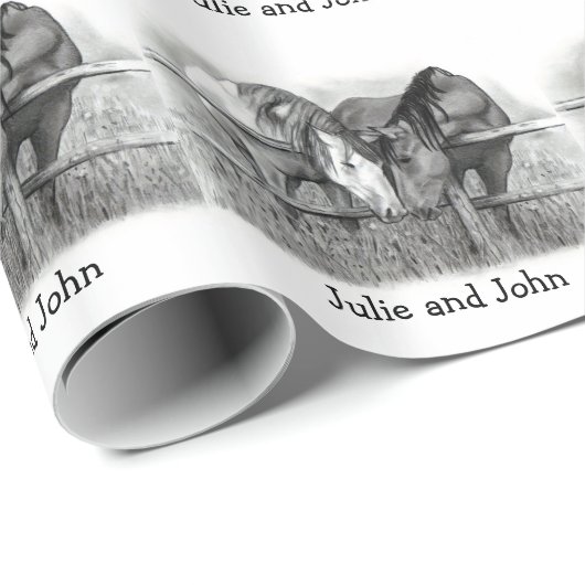 Paardenpaar, Potlood, Westerne bruiloft, Personali Cadeaupapier (Rol Hoek)