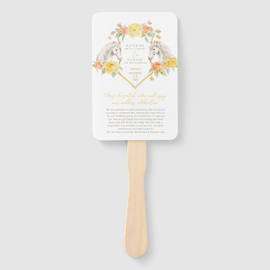 Paardenpaard roos waterverf bruiloft programma handwaaier (Voorkant)