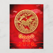 Paardenpapercut bloesems Chinees Nieuwjaar 2026 Po Feestdagenkaart (Voorkant)