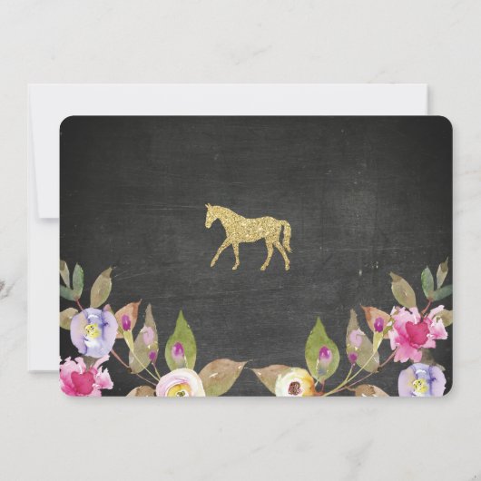 Paardenpartij Floral Chalk Pony roze uitnodiging (Achterkant)