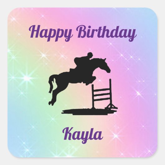 Paardenpastel Show springen Verjaardag Stickers (Voorkant)