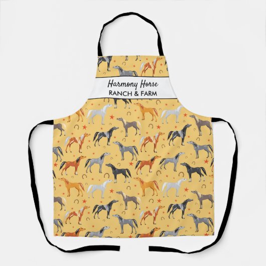 Paardenpatroon en aangepaste tekst voor Lucky Hoef Schort (Voorkant)