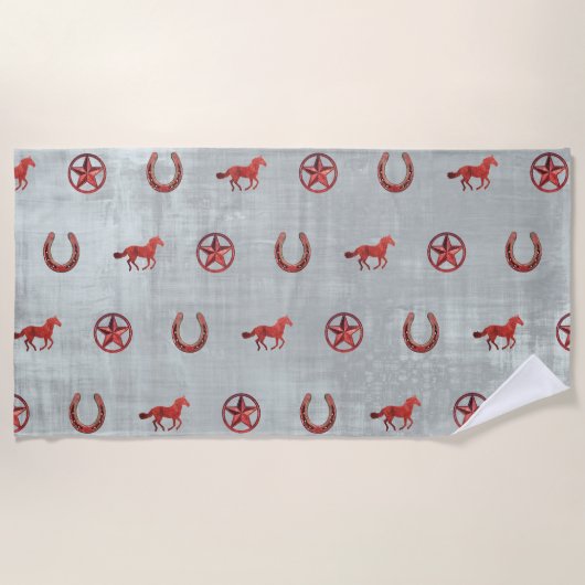 Paardenpatroon (rood) strandlaken (Voorkant)