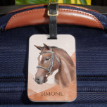 Paardenportret bruine gepersonaliseerde naam ruite bagagelabel<br><div class="desc">Paardenportret cowgirl equestrian gepersonaliseerde naam bagagelabel,  paardenliefhebbers cadeau,  cadeau voor meisjes en jongens die van paarden houden en van paardensport houden</div>