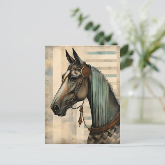 Paardenportret met  hoofdstel briefkaart (Staand voorkant)