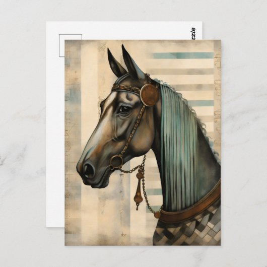 Paardenportret met  hoofdstel briefkaart (Voorkant / Achterkant)