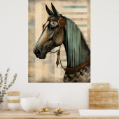 Paardenportret met hoofdstel poster (Keuken)