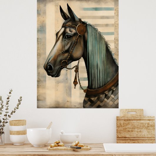 Paardenportret met hoofdstel poster (Keuken)