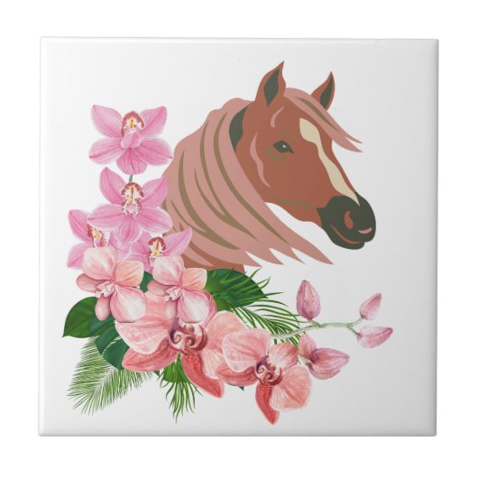 Paardenportret met orchidee bloeit Onderzetters Tegeltje (Voorkant)