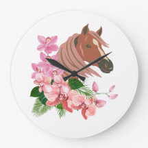 Paardenportret met orchideeënbloemen