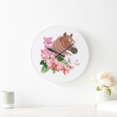 Paardenportret met orchideeënbloemen grote klok (Huis)