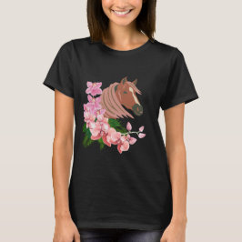 Paardenportret met orchideeënbloemen t-shirt