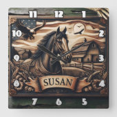 Paardenportret met schuur en adelaars in de scheme vierkante klok (Voorkant)
