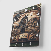 Paardenportret met schuur en adelaars in de scheme vierkante klok (Hoek)