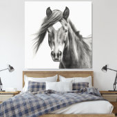 Paardenportret: Monochroom handgeschetst paard Canvas Afdruk (Insitu (Slaapkamer))