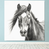 Paardenportret: Monochroom handgeschetst paard Canvas Afdruk (Insitu (Houten vloer))