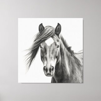 Paardenportret: Monochroom handgeschetst paard Canvas Afdruk