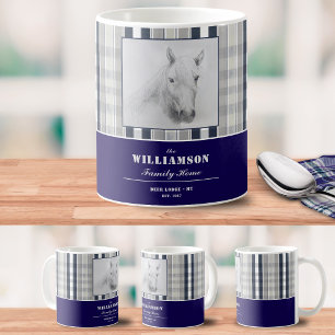 Paardenportret Navy Blauwe Plaid Gepersonaliseerde Koffiemok