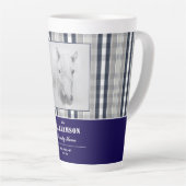 Paardenportret Navy Blue Geruit Aangepaste Naam Gr Latte Mok (Rechterhoek)