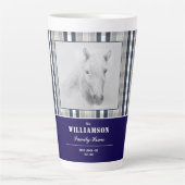 Paardenportret Navy Blue Geruit Aangepaste Naam Gr Latte Mok (Voorkant)