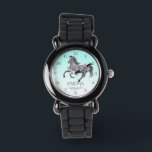 Paardenportret pony meisjes kijken voor kinderen a horloge<br><div class="desc">Paardenportret pony meisjes paardenhorloge voor kinderen galloping appaloosa zilver grijs paard turquoise ombre achtergrond,  mooi gepersonaliseerd cadeau voor paardenliefhebbers .</div>