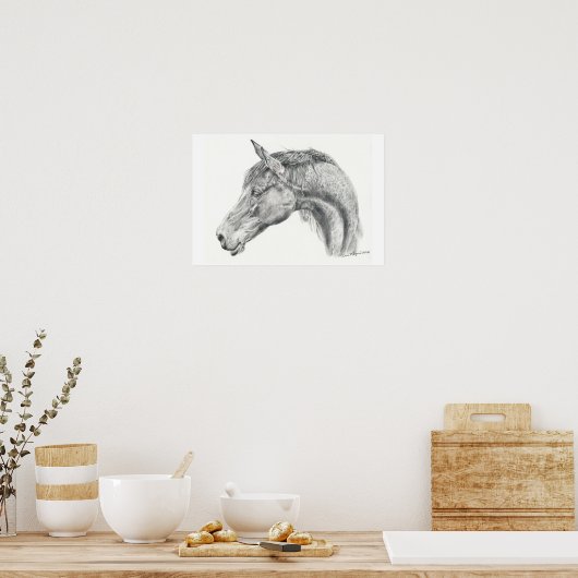 Paardenportret poster in grafietpotloodtekening (Keuken)