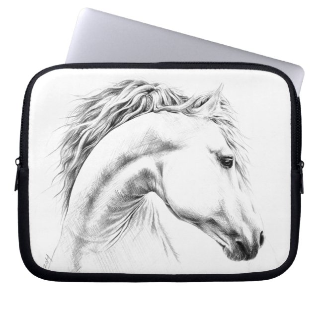 Paardenportret potlood paardenkunst laptop sleeve (Voorkant)