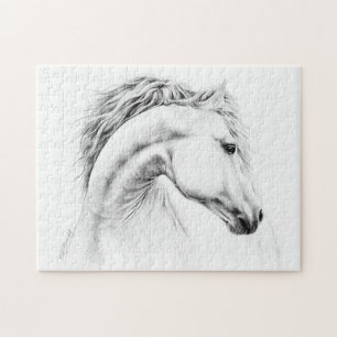 Paardenportret potlood paardenkunst legpuzzel