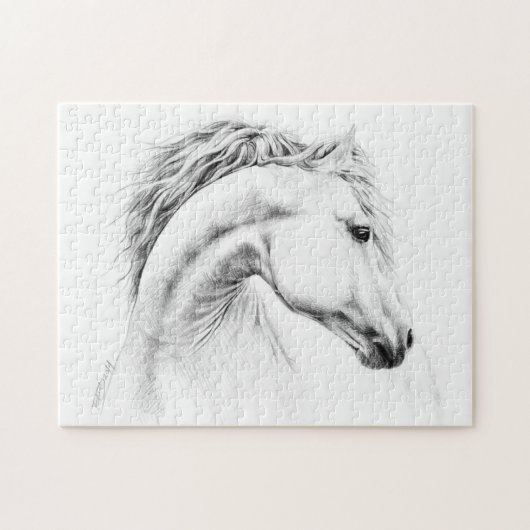 Paardenportret potlood paardenkunst legpuzzel (Horizontaal)