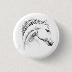 Paardenportret potlood paardenkunst ronde button 3,2 cm
