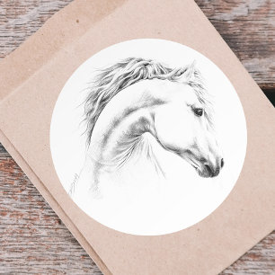 Paardenportret potlood paardenkunst ronde sticker