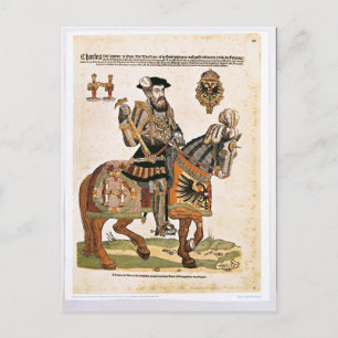 Paardenportret van Charles V in bewapening Briefkaart