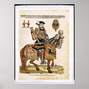 Paardenportret van Charles V in bewapening Poster