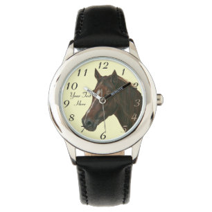 paardenportret van kastanjebruin paard horloge