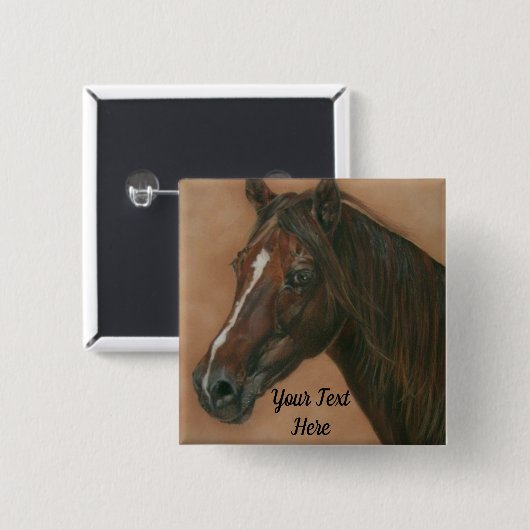 paardenportret van kastanjebruin paard vierkante button 5,1 cm (Voorkant /achterkant)